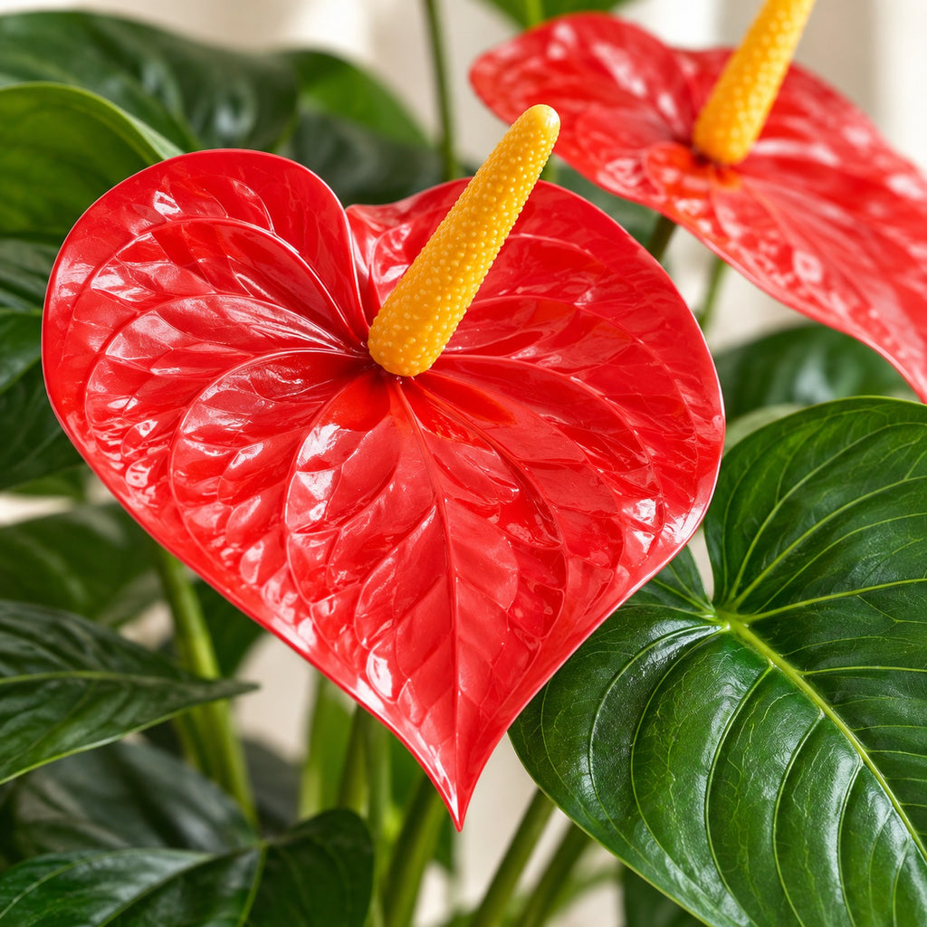 Artificial Anthurium, close-up of the flowers and leaves