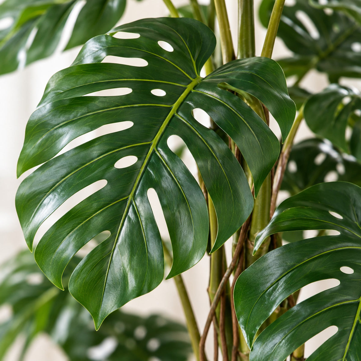 Artificial Monstera Tree, close-up of the leaves