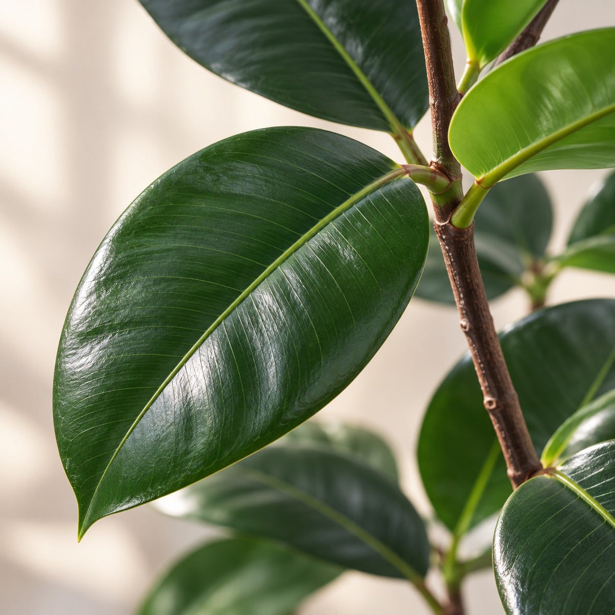 Artificial Rubber Tree, close-up of the leaves