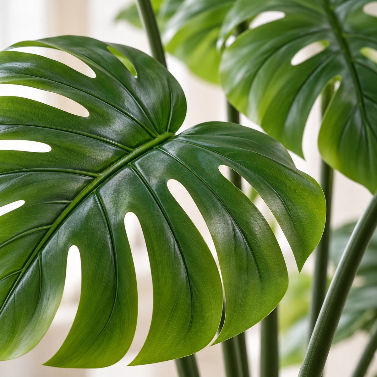 Artificial Split-Leaf Monstera, close-up of the leaves